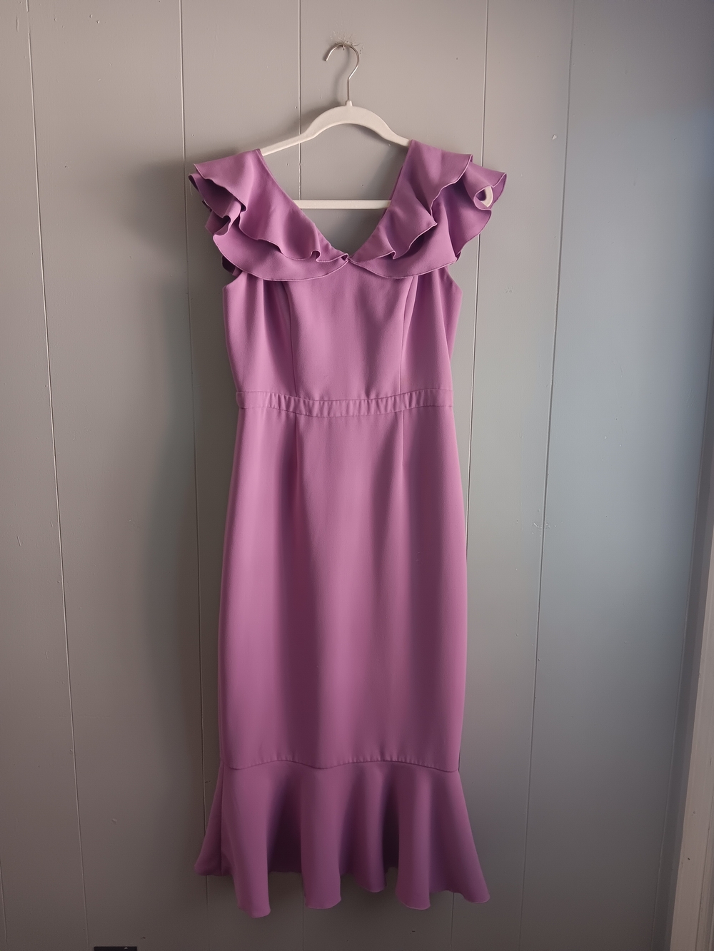 Rachel Zoe Lilac Ruffle-Trim Midi Dress
